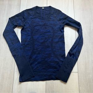 lululemon swift tech hip length long sleeve shirt in navy blue